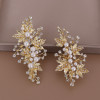 F-0876 A pair of European and American hot-selling leaf pearl hairpin bridal rhinestone hairpin headdress set