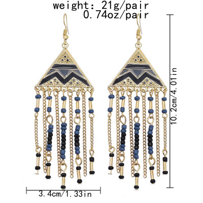 E-6085 Ethnic Bohemian Geometric Resin Beads Long Tassel Drop Earrings for Women Handmade Party Jewelry