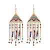 E-6085 Ethnic Bohemian Geometric Resin Beads Long Tassel Drop Earrings for Women Handmade Party Jewelry