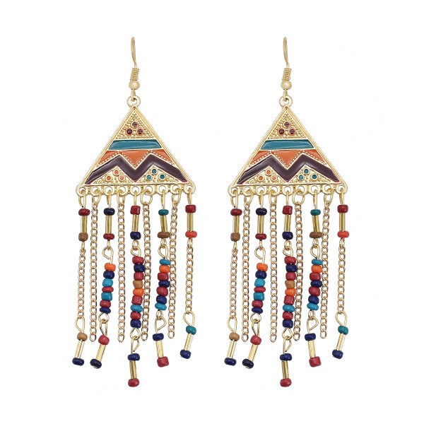 E-6085 Ethnic Bohemian Geometric Resin Beads Long Tassel Drop Earrings for Women Handmade Party Jewelry