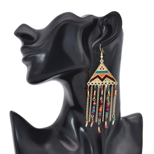 E-6085 Ethnic Bohemian Geometric Resin Beads Long Tassel Drop Earrings for Women Handmade Party Jewelry