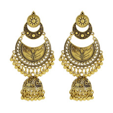 E-6084 Bohemian Style Antique Gold Silver Metal Pendant Women's Hollow Earrings Indian Style Geometric Carving Ethnic Earrings