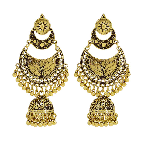 E-6084 Bohemian Style Antique Gold Silver Metal Pendant Women's Hollow Earrings Indian Style Geometric Carving Ethnic Earrings