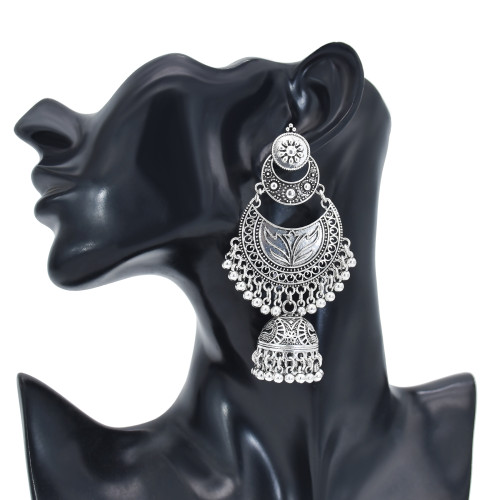 E-6084 Bohemian Style Antique Gold Silver Metal Pendant Women's Hollow Earrings Indian Style Geometric Carving Ethnic Earrings