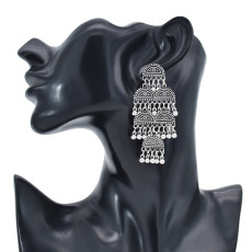 E-6087 Bohemian Vintage Antique Metal Bell Drop Jhumki Earrings Indian Bollywood Oxidized Silver Plated Bahubali Jhumka Earrings