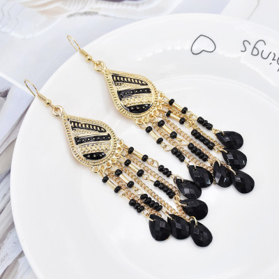 E-6093 European and American fashion ladies multi-color bohemian style crystal tassel earrings classic antique silver-plated rhinestone earrings