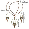 N-7527 Bohemian style vintage bronze flower and bird turquoise pendant brown suede chain necklace earrings jewelry set