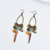 N-7527 Bohemian style vintage bronze flower and bird turquoise pendant brown suede chain necklace earrings jewelry set