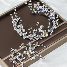 F-0872 Hand-woven flower beaded headband earrings bridal wedding and actor stage performance super flashing accessories set