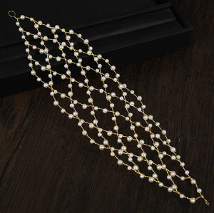 F-0873 Fashion Women Gold Plated Pearl Headband Hairband Hair Party Holiday Wedding Accessories Jewelry