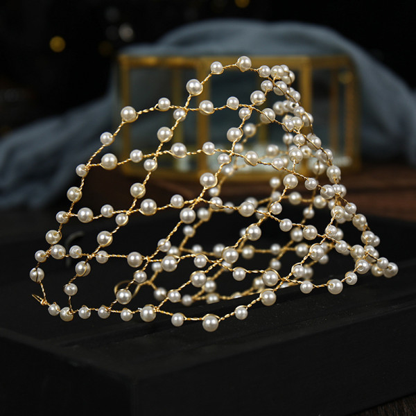 F-0873 Fashion Women Gold Plated Pearl Headband Hairband Hair Party Holiday Wedding Accessories Jewelry