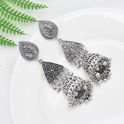 E-6099 Indian ethnic style vintage gold and silver metal pendant women's hollow earrings Bohemia style geometric engraving ethnic earrings