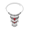 N-7473 Vintage Silver Metal Geometric Turquoise Red Blue Black Stone Pendant Necklaces for Women Bohemian Party Jewelry Gift