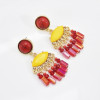 E-6102 European and American ethnic style alloy inlaid resin eye shape rice beads long tassel earrings retro design cold wind jewelry