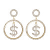 E-6104 Fashion Rhinestone Dollar Dangle Earrings for Women Gold Silver Big Round Hoop Earrings Party Jewelry Gift