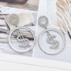 E-6104 Fashion Rhinestone Dollar Dangle Earrings for Women Gold Silver Big Round Hoop Earrings Party Jewelry Gift