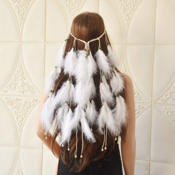 F-0874 Bohemian Style Feather Headband Hair Ornament Beads Feather Headdress Handmade Jewelry Headdress