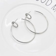 E-6108 New simple large circle gold silver diamond earrings European and American fashion show thin face jewelry