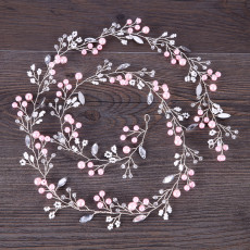F-0877 Romantic Pink Pearl Crystal Headbands for Bridal Handmade Wedding Engagement Hair Accessories