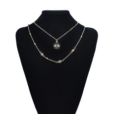 N-7529 European Fashion Gold Plating Full Diamond Round Pendant Necklace Cubic Zirconia Blue Evil Eyes Necklace For Women