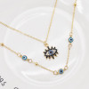N-7529 European Fashion Gold Plating Full Diamond Round Pendant Necklace Cubic Zirconia Blue Evil Eyes Necklace For Women