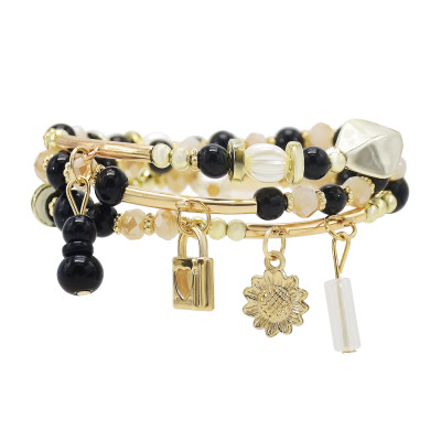 B-1110 3Pcs/Set Bohemian Beach Acrylic Beads Flower Moon Star Lock Charms Bracelets For Women Party Jewelry Gift