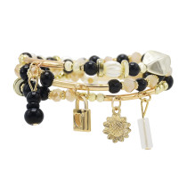 B-1110 3Pcs/Set Bohemian Beach Acrylic Beads Flower Moon Star Lock Charms Bracelets For Women Party Jewelry Gift