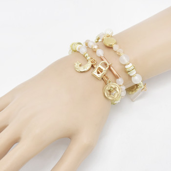 B-1110 3Pcs/Set Bohemian Beach Acrylic Beads Flower Moon Star Lock Charms Bracelets For Women Party Jewelry Gift