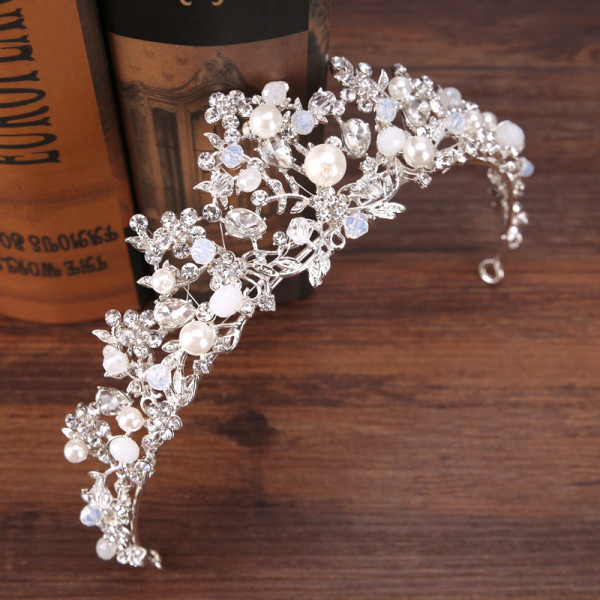 F-0878 Bride Pearl Zircon Handmade Crown Silver Branch Princess Crown Tiara Crown Headband Birthday Crown Hair Accessories
