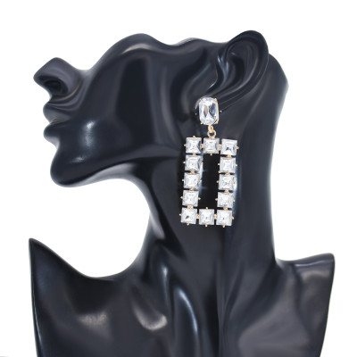 E-6110 New Trendy Geometric Crystal Rhinestone Drop Earrings for Women Bridal Wedding Party Summer Jewelry Gift