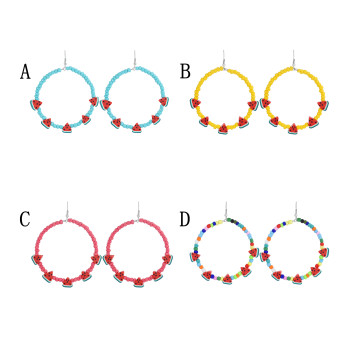 E-6111 New rice beads watermelon slice earrings hoop Bohemian ethnic exaggerated big circle earrings summer refreshing beach party jewelry