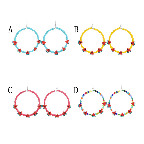 E-6111 New rice beads watermelon slice earrings hoop Bohemian ethnic exaggerated big circle earrings summer refreshing beach party jewelry