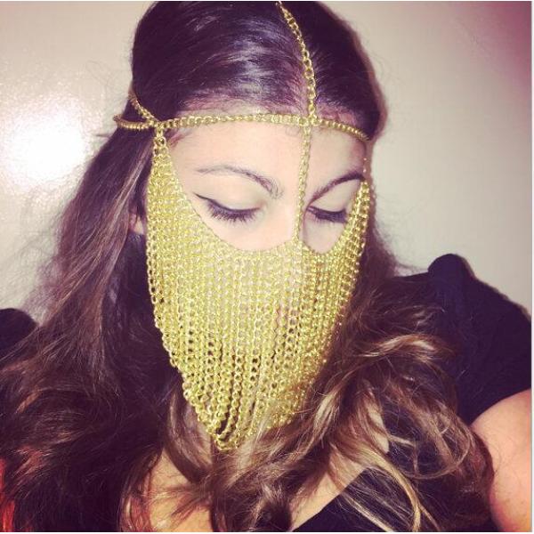 F-0885 New Fashion Ladies Gold Metal Chain Multilayer Tassel Head Chain Face Ornaments and Headwear Halloween Gifts
