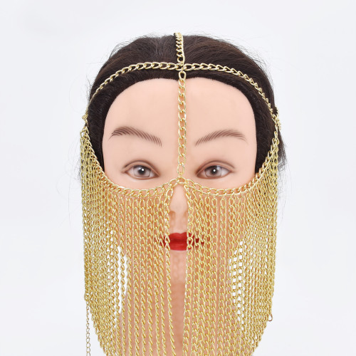 F-0885 New Fashion Ladies Gold Metal Chain Multilayer Tassel Head Chain Face Ornaments and Headwear Halloween Gifts