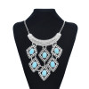 N-7535 Bohemian Gypsy Love Affair Necklace Silver Choker Bib Chunky Statement Fringe Turkish turquoise Necklace Jewelry
