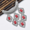 N-7535 Bohemian Gypsy Love Affair Necklace Silver Choker Bib Chunky Statement Fringe Turkish turquoise Necklace Jewelry