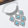 N-7535 Bohemian Gypsy Love Affair Necklace Silver Choker Bib Chunky Statement Fringe Turkish turquoise Necklace Jewelry