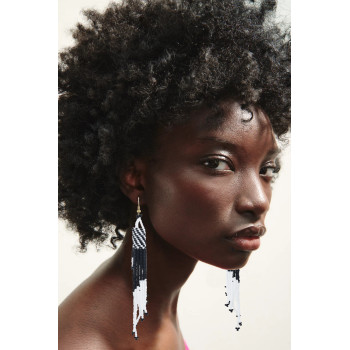 E-4336 5 Colors Fashion Gold Plated Resin Beaded Statement Long Tassel Drop Earrings