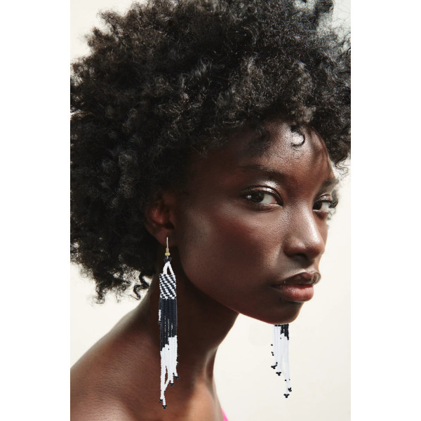 E-4336 5 Colors Fashion Gold Plated Resin Beaded Statement Long Tassel Drop Earrings