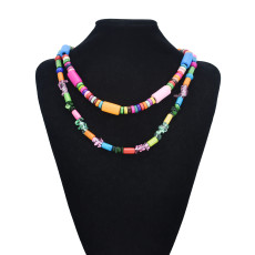 N-7536 Bohemian style colored wood irregular geometry beaded necklace African indigenous ethnic ethnic tribe retro ladies double necklace jewelry