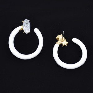 E-6121 European and American fashion simple white yellow enamel crystal earrings new popular street style earrings jewelry