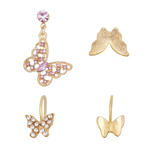 E-6123 New Boho Gold Metal Pink Crystal Butterfly Sun Moon Pendant Drop Earrings for Women Summer Beach Party Jewelry