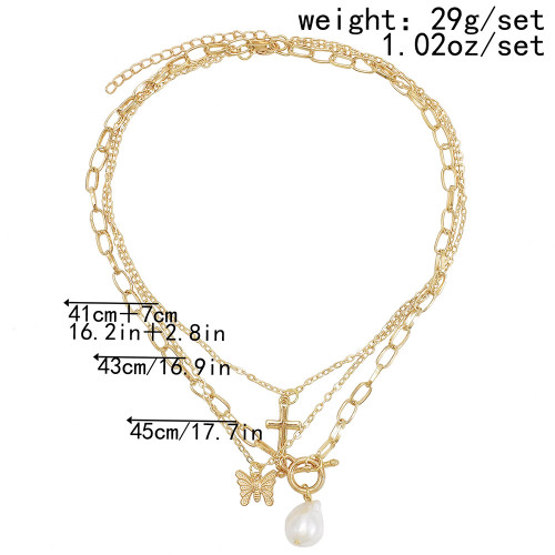 N-7538 Women Stainless Steel Silver Gold Plated Pearl Butterfly Tennis Choker Jewelry Charm Butterfly Necklace