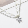 N-7543 New Fashion Silver Butterfly Heart Pendant Metal Chain Pearl Necklace Waist Chain Bracelet Set For Women Summer Beach Party Sexy Jewelry Set
