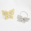 R-1543 Romantic Gold Silver Color Butterfly Cubic Zircon Wedding Open Finger Rings for Women Bridal Party Jewelry