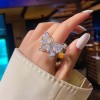 R-1543 Romantic Gold Silver Color Butterfly Cubic Zircon Wedding Open Finger Rings for Women Bridal Party Jewelry