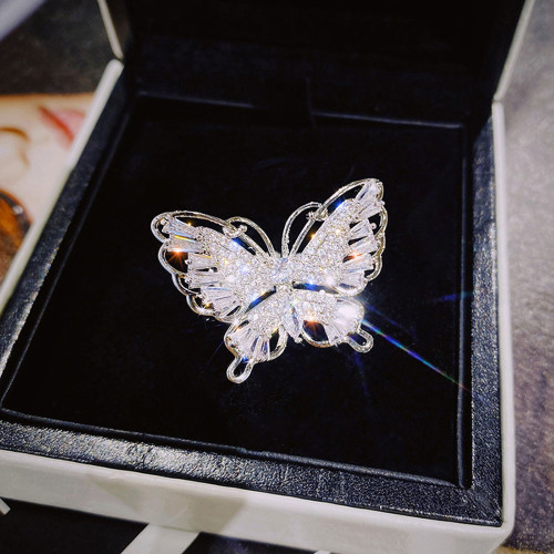 R-1543 Romantic Gold Silver Color Butterfly Cubic Zircon Wedding Open Finger Rings for Women Bridal Party Jewelry