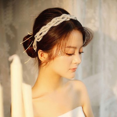 F-0867 New handmade rice bead twisted flower inlaid diamond bridal headdress wedding wedding headdress hair accessories bridal jewelry