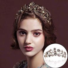 F-0840 Vintage Gold Metal Rhinestone Pearl Tiaras Crowns for Women Bridal Headpiece Wedding Hair Accessories