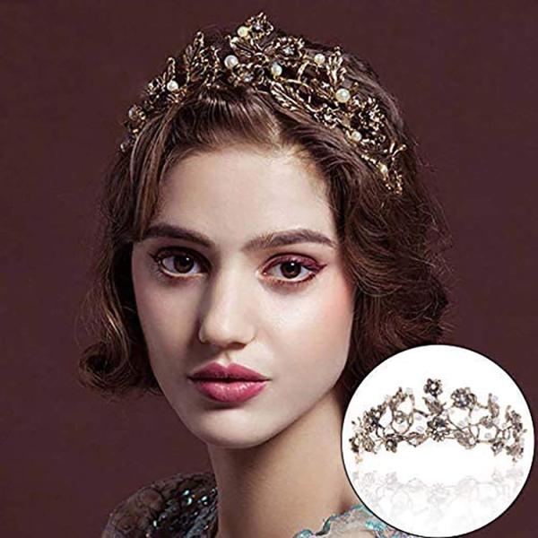 F-0840 Vintage Gold Metal Rhinestone Pearl Tiaras Crowns for Women Bridal Headpiece Wedding Hair Accessories